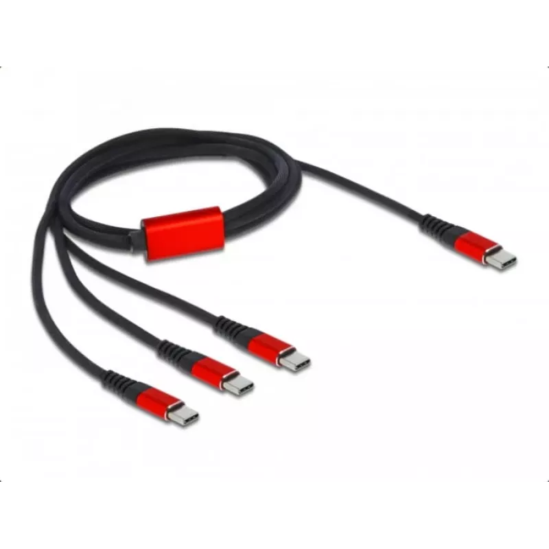 USB įkrovimo laidas DeLOCK 3 viename USB Type-C į 3 x USB Type-C 1 m juoda/raudona