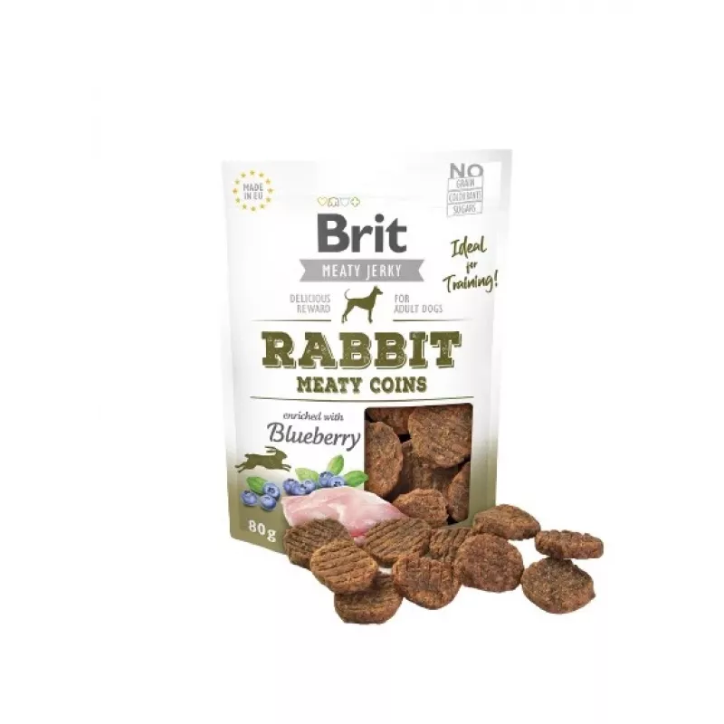Šunų skanėstai Brit Jerky Snack Rabbit 80 g — suaugusių šunų dresavimo skanėstai, be cukraus