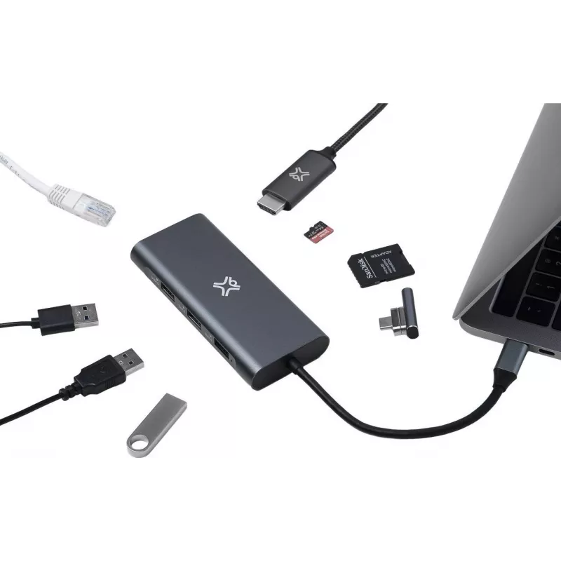 XtremeMac XWH-HUB8-13 sąsajos šakotuvas USB Type-C 40000 Mbit/s pilka (XWH-HUB8-13)