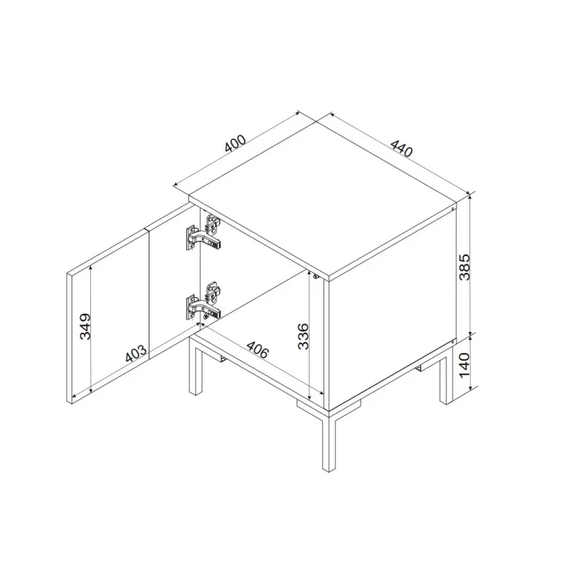 Naktinis staliukas Cama Meble MERCI 44x40x52,5 cm, juodas ir ąžuolo, MDF/medžio drožlių plokštė, pakuotėje 2 vnt.