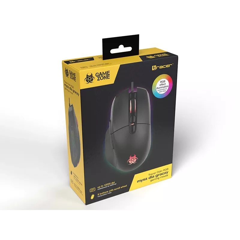 Žaidimų pelė TRACER Game Zone Odin RGB — iki 16000 DPI, laidinė, RGB apšvietimas
