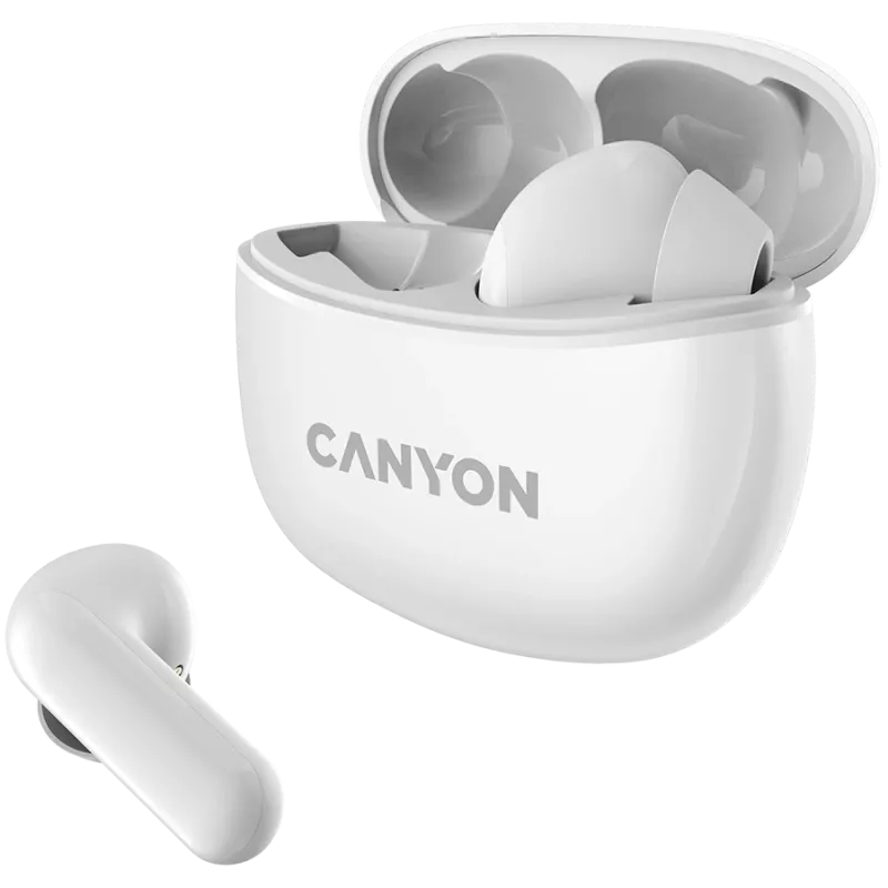 Canyon TWS-5 Bluetooth ausinės su mikrofonu, BT V5.3 JL 6983D4, dažnių diapazonas: 20Hz-20kHz, baterija: ausinėse 40mAh*2 + įkrovimo dėklas 500mAh, Type-C