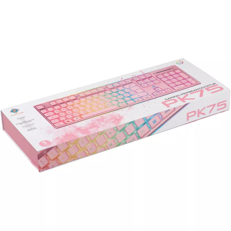 Deltaco GAM-021-RGB-P-DE - pilno dydžio (100%) - USB - membraniniai klavišai - QWERTZ - Rožinė
