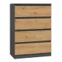 Komoda Top e Shop M4 ANTRACYT/ARTISAN — 4 stalčiai, antracito ir ąžuolo apdaila, 700×400×970 mm, medžio drožlių plokštė