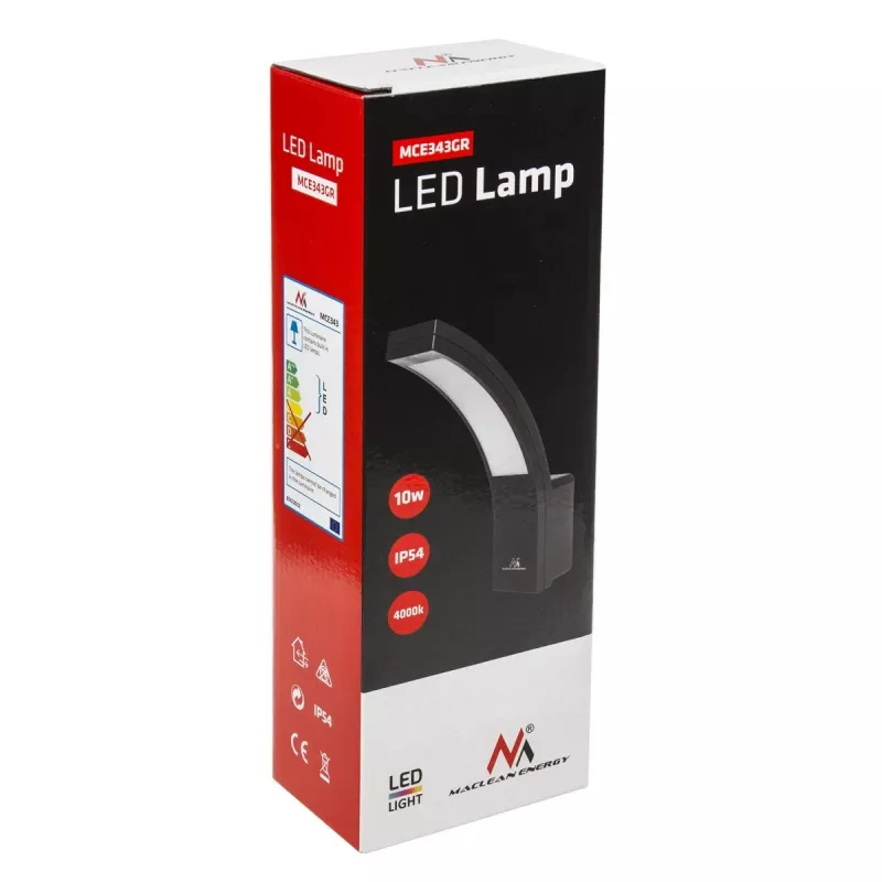 Lauko sieninis LED šviestuvas MACLEAN MCE343 GR — 10W, fasado apšvietimas, pilkas