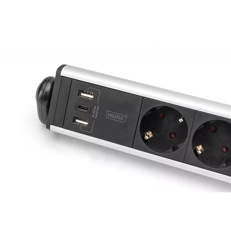 Digitus 6 krypčių biuro maitinimo juosta su 3 USB prievadais 1,5 m kabeliu