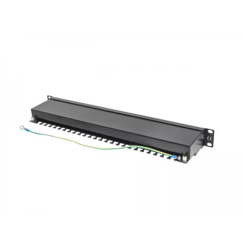 Pataisų skydelis 1U LANBERG PPS5-1024-B — 24 prievadų RJ-45 Cat5, metalinis, juodas, montavimas į stovą