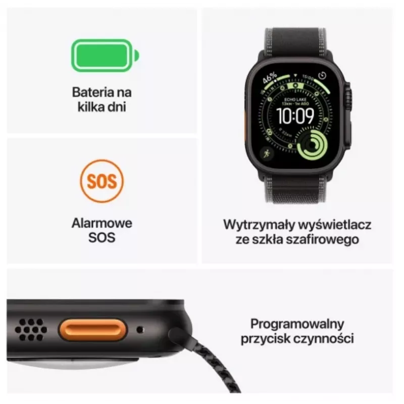Išmanusis laikrodis „Apple Watch Ultra 3“ GPS + Cellular 49 mm natūralaus titano korpusas su šviesiai mėlynu „Alpine Loop“ dirželiu (mažas)