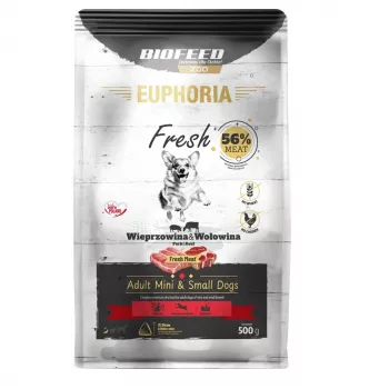 Sausas šunų maistas BIOFEED Euphoria Fresh Meat Adult Pork & Beef XS/S 0,5 kg mažoms veislėms