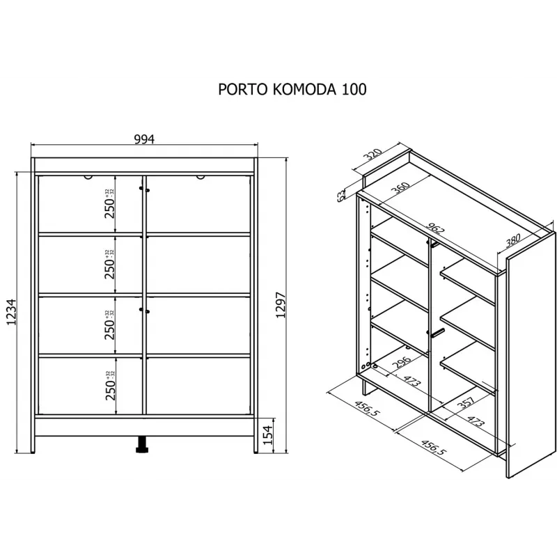 Cama PORTO komoda 100x38x130 ąžuolas/juodas