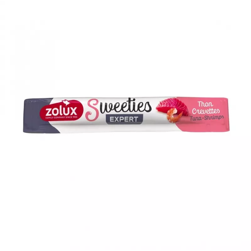 ZOLUX kačių skanėstai Sweeties Tuna su krevetėmis 14 g — žuvies pastos užkandis, tūbelė, 90 % drėgmės