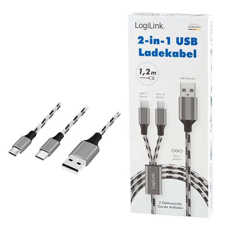 LogiLink CU0202 USB kabelis USB 2.0 1,2 m USB A USB C/Micro-USB A pilka