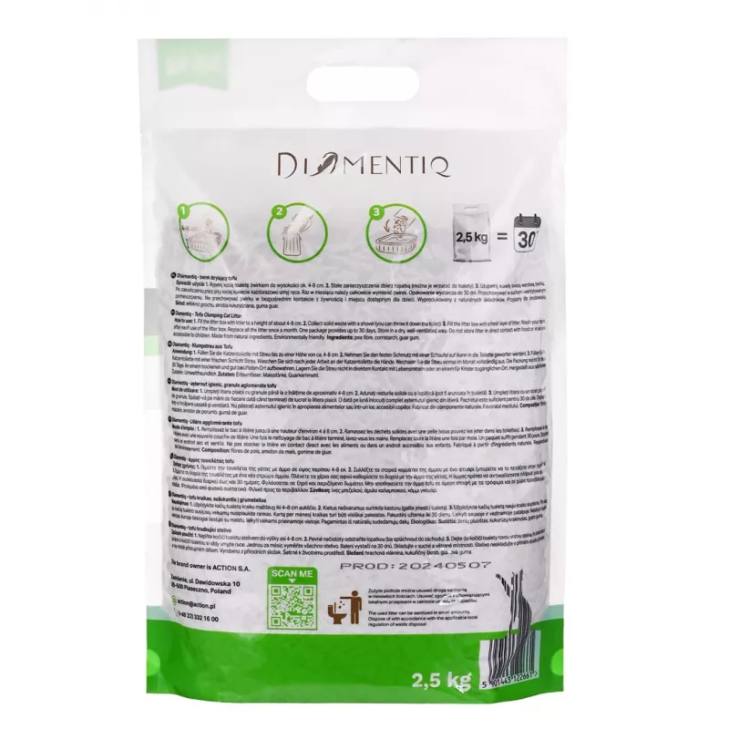 DIAMENTIQ Tofu Neutral Ultra sulimpantis - augalinis kraikas - 2.5 kg