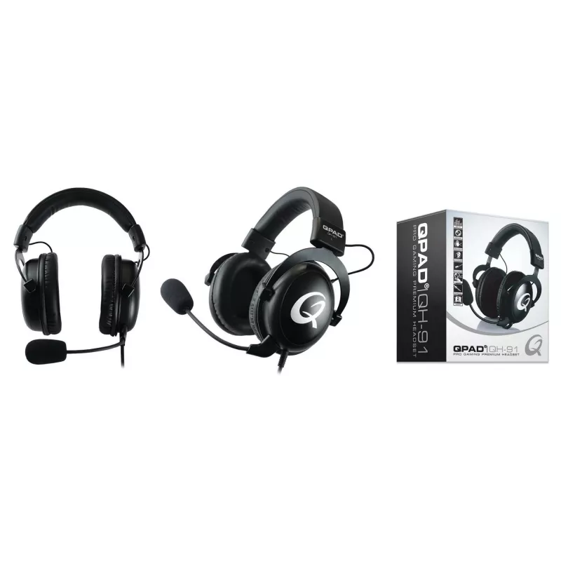 Ausinės QPAD QH-91 laidinės, ant galvos, aplink ausis, 15–25000 Hz, 2 m laidas, juodos