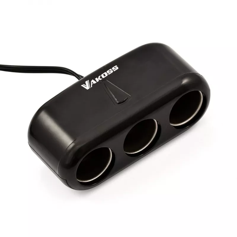 Automobilio cigarečių žiebtuvėlio skirstytuvas VAKOSS TP-3263CK — 1 į 3 12V maitinimo lizdų adapteris, 3A išėjimas, juodas
