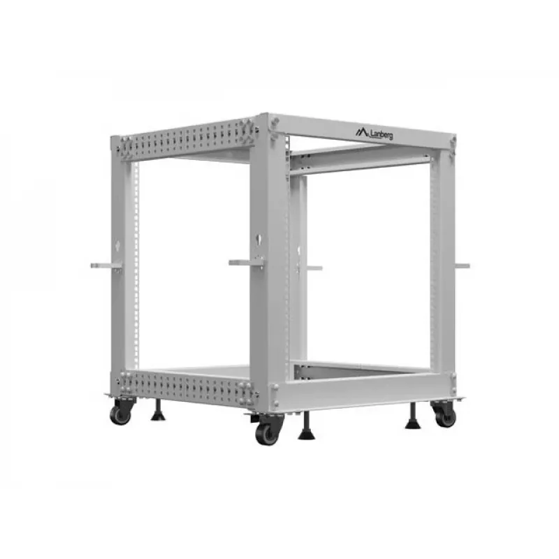 19 colių atviras stovas LANBERG 12U, reguliuojamas gylis 600–1100 mm, pilkas