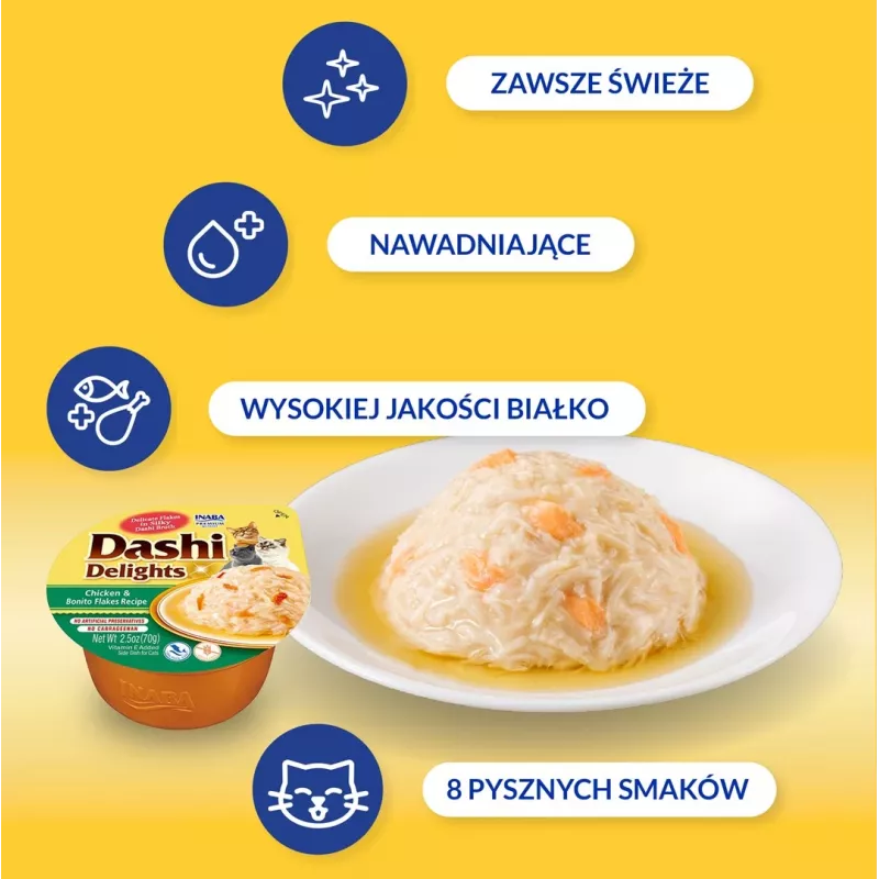 INABA Dashi Delights vištiena su bonito drožlėmis sultinyje - skanėstai katėms - 70g