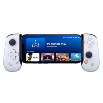 Žaidimų pultas Backbone One, skirtas iPhone, PlayStation Edition, baltas — laidinis Lightning valdiklis, palaiko iOS, PC, PlayStation, 3,5 mm garso lizdą