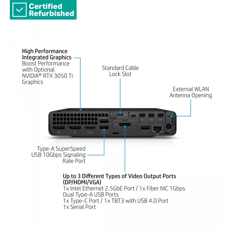 RENEW Sidabrinė HP Elite 800 G9 Mini - i5-14500T, 16 GB, 512 GB SSD, USB pelė, Win 11 Pro, 1 metai
