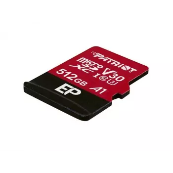 „MicroSDXC“ atminties kortelė PATRIOT 512 GB UHS‑I U3 V30 Class 10, skaitymo greitis iki 90 MB/s, komplekte adapteris