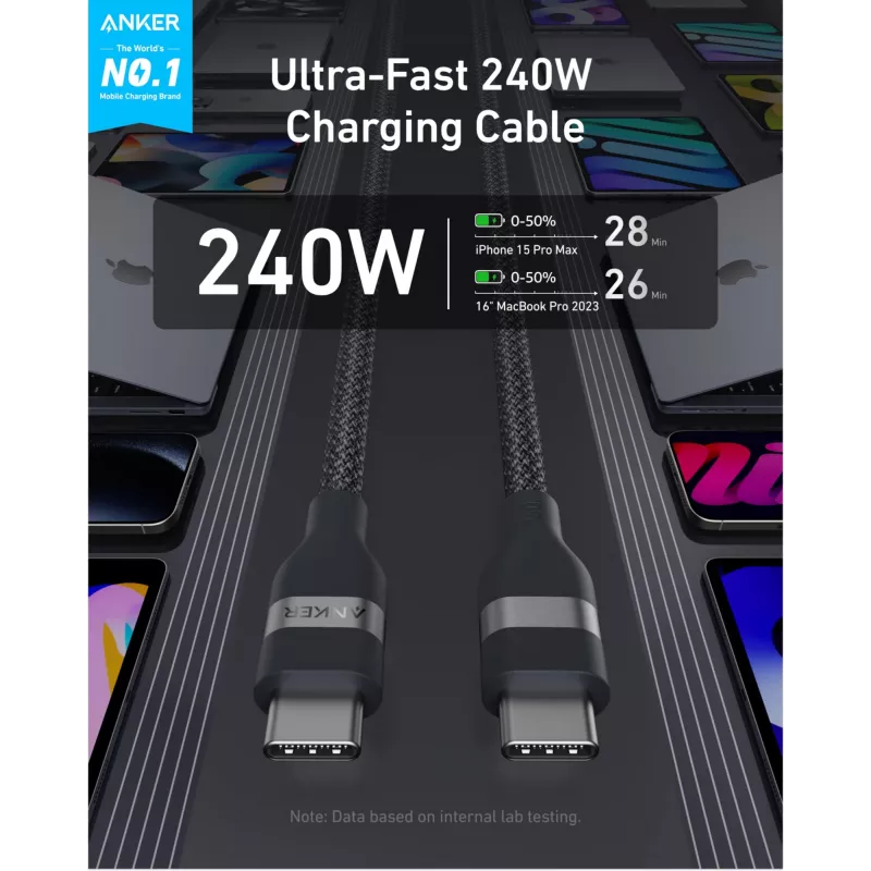 USB-C į USB-C laidas Anker A82E2 — USB 2.0, 1,8 m, juodas