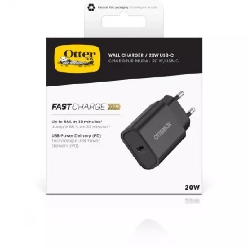 Sieninis įkroviklis OTTERBOX 20W USB-C su USB maitinimo tiekimu, juodas (78-81338)