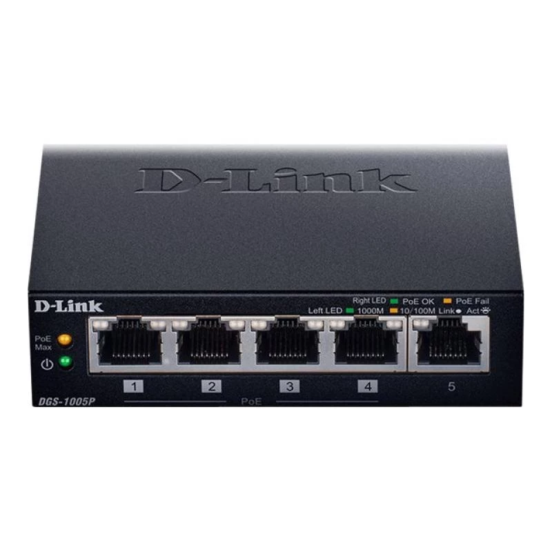 D-Link DGS-1005P/E tinklo jungiklis Nevaldomas Gigabit Ethernet (10/100/1000) Power over Ethernet (PoE) Juoda