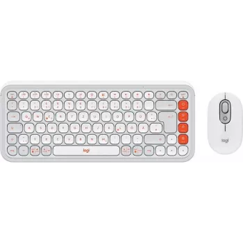 Klaviatūros ir pelės rinkinys Logitech POP Icon Combo — Mini Bluetooth QWERTZ klaviatūra, US International/Vokietijos išdėstymas, oranžinė/balta, pelė įtraukta