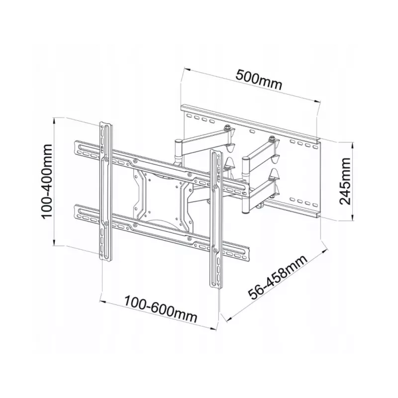 Sieninis laikiklis ART AR-87 40–80 colių ekranams, 60 kg, VESA iki 600×400, pakreipimas 12°, pasukimas 45°, ištraukimas 5,6–45,8 cm