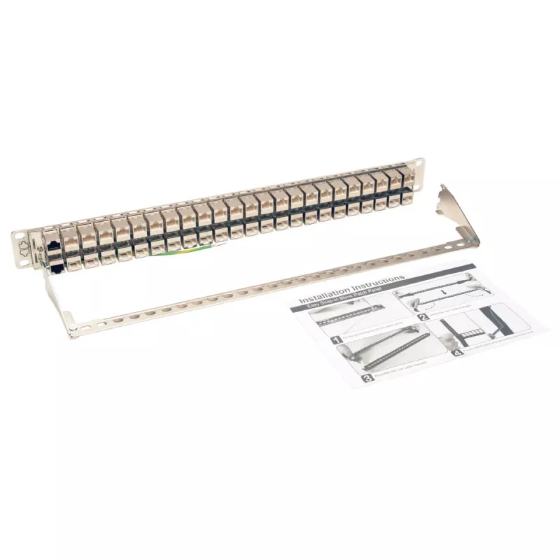 Tripp N254-048-SH-6A 48 prievadų 1 HE stelažinis montavimas ekranuotas Cat6a STP Feed-Through skirstomasis skydas - RJ45 Ethernet - TAA - 10 Gigabit Ethernet - RJ-45 - Cat6a - sidabrinis - baltas - stelažinis