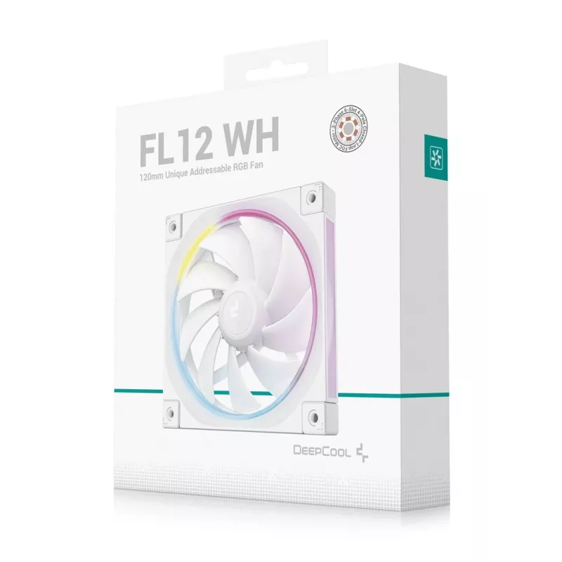 120 mm baltas PC korpuso ventiliatorius DeepCool FL12 WH, 2150 RPM, PWM, 55 CFM, 32 dB, FDB, 4-pin