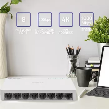 Qoltec tinklo jungiklis 8xRJ45 prievadas 1000Mbps LAN
