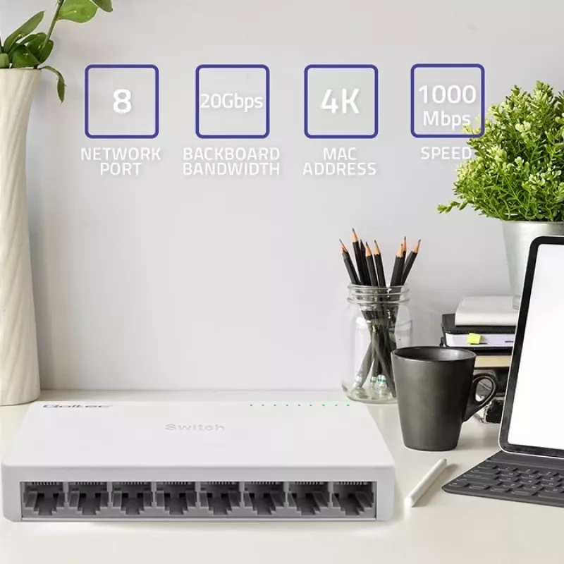 Qoltec tinklo jungiklis 8xRJ45 prievadų 1000Mbps LAN