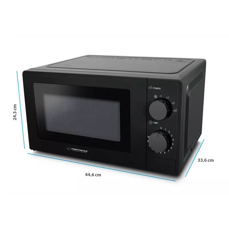 Solo mikrobangų krosnelė ESPERANZA ESTOFADO — 20 l, 700 W, 5 galios lygiai, 24,5 cm sukamoji lėkštė, juoda