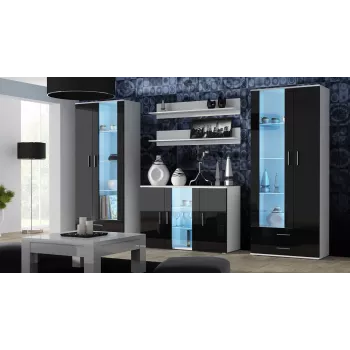 Bordelis Cama Meble SOHO S7 120 cm — 3 durys, 4 lentynos, baltas viršus, juodas blizgesys