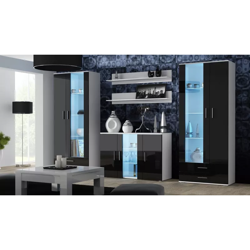 Bordelis Cama Meble SOHO S7 120 cm — 3 durys, 4 lentynos, baltas viršus, juodas blizgesys