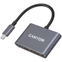 USB-C 3 viename šakotuvas CANYON DS-3 tamsiai pilkas — USB-C į USB-A + HDMI + PD pralaidumas
