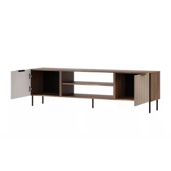 TV spintelė Cama ALMERA 180,5×42×52,5 cm riešutmedžio/kreminės spalvos – medžio drožlių plokštės viršus, riešutmedžio rėmas
