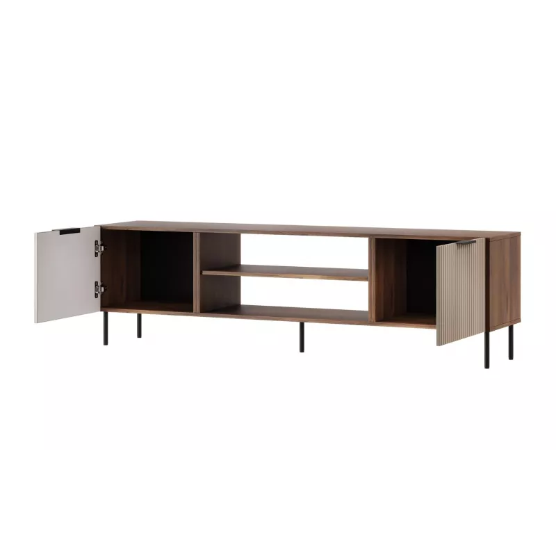 TV spintelė Cama ALMERA 180,5×42×52,5 cm riešutmedžio/kreminės spalvos – medžio drožlių plokštės viršus, riešutmedžio rėmas