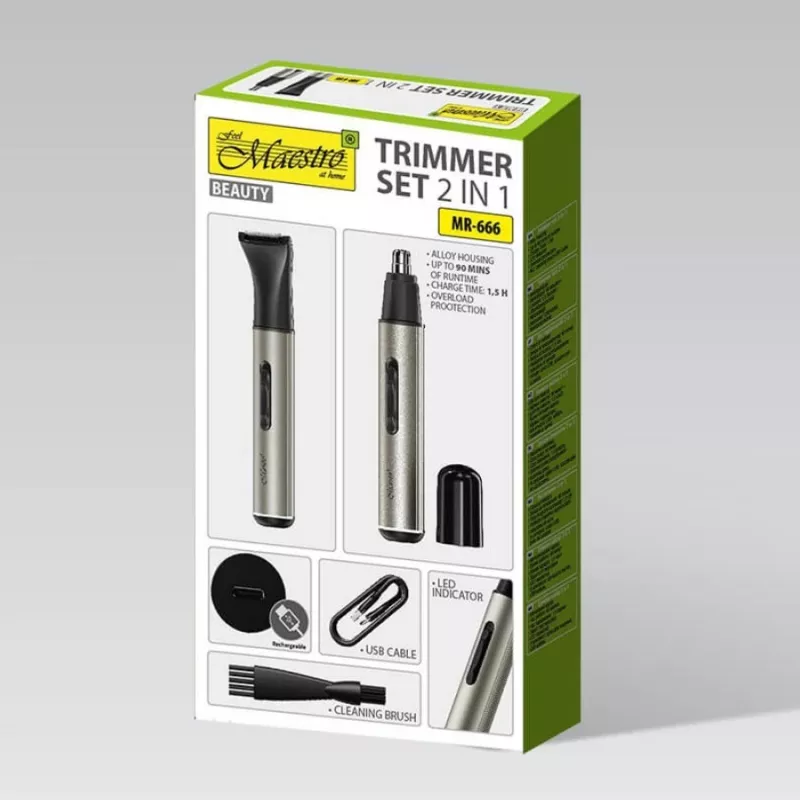 Trimerių rinkinys 2-in-1 Maestro MR-666 USB — įkraunamas dvigubos paskirties kirpimo komplektas