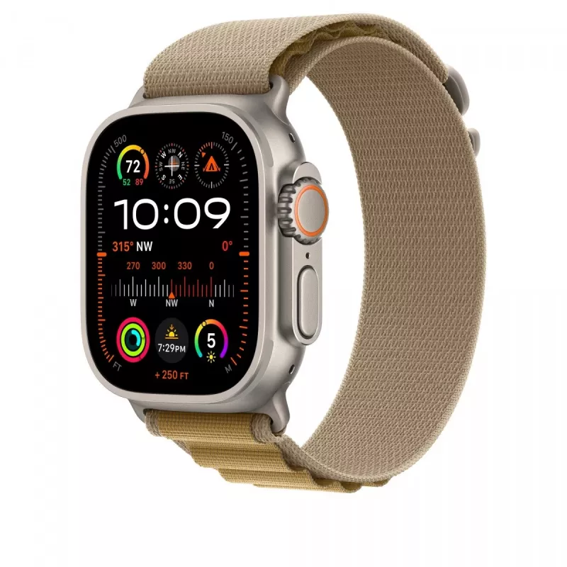 „Apple“ 49 mm įdegio spalvos „Alpine Loop“ didelis dirželis, natūralaus titano apdaila