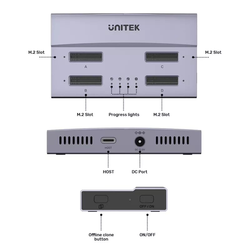 Docking stotelė USB4 4-jų lizdų M.2 SSD