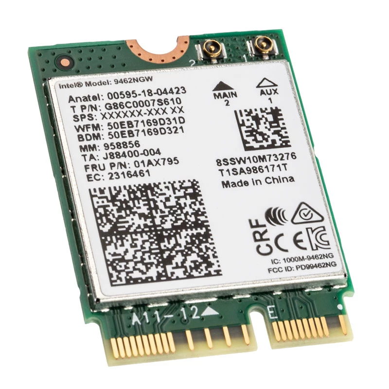 Intel Dual-Band Wireless-AC 9462, WLAN + Bluetooth 5.1 adapteris - M.2/A-E raktas, CNVi