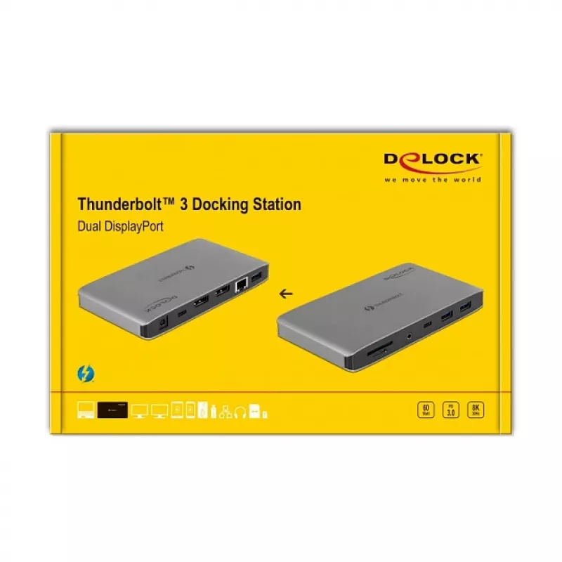 Dokų stotelė DeLOCK Thunderbolt 3 8K Dual DisplayPort USB LAN SD Audio PD 3.0