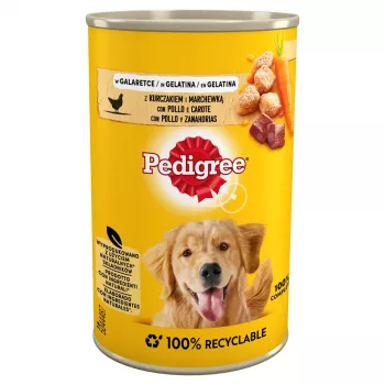 Šlapias šunų maistas Pedigree Carrot & Chicken Adult skardinėje 400 g — suaugusiems šunims, 82,5 % drėgmės