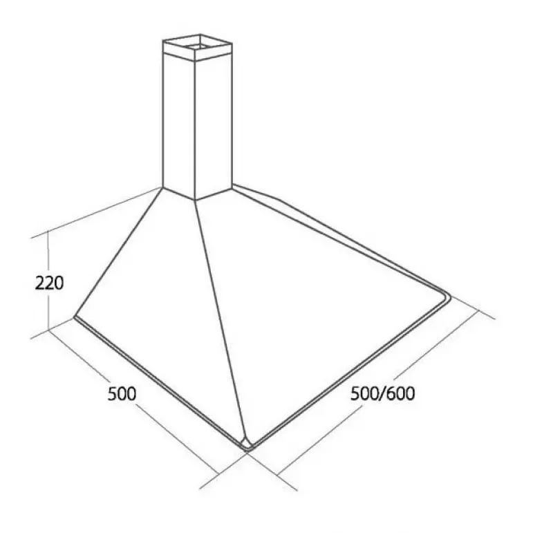 Prie sienos montuojamas gartraukis AKPO WK-5 SOFT 60 — 600×500 mm, nerūdijančio plieno korpusas, aliuminio/anglies riebalų filtras, 156 m³/val.