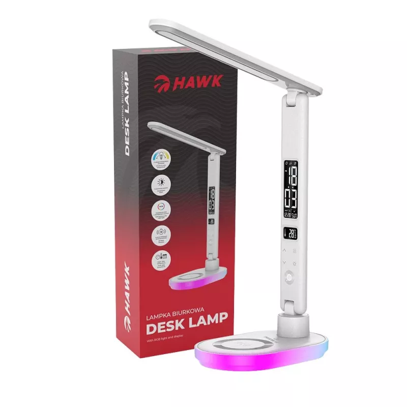 Stalinė lempa Hawk HW-LAMP03 balta RGB — reguliuojama LED stalinė lempa su RGB apšvietimu