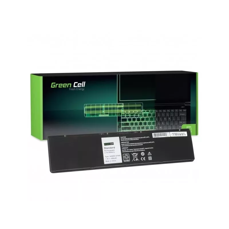 Baterija Green Cell DE93, skirta DELL Latitude E7440, Li‑Ion 7.4V 4500mAh, 4 celės, juoda