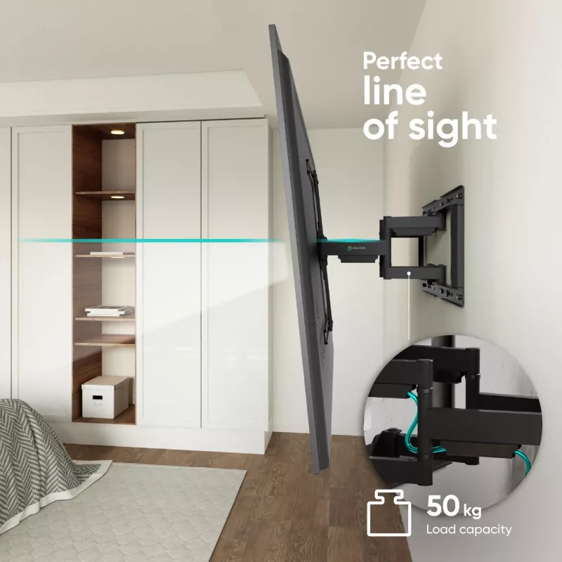 TV grindų stovas ONKRON SM6-B 32 colių–90 colių ekranams, 50 kg talpa, VESA 200x200–600x400, pasvirimas -10–5°, pasukimas 40°