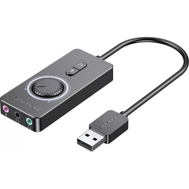 Išorinė USB 2.0 garso plokštė Vention CDRBF — 16 bitų, 44,1–48 kHz, maitinama per USB, 1 m kabelis, linijos įvestis / linijos išvestis